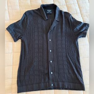 Abercrombie Black Short Sleeve Button-Up Sweater Polo